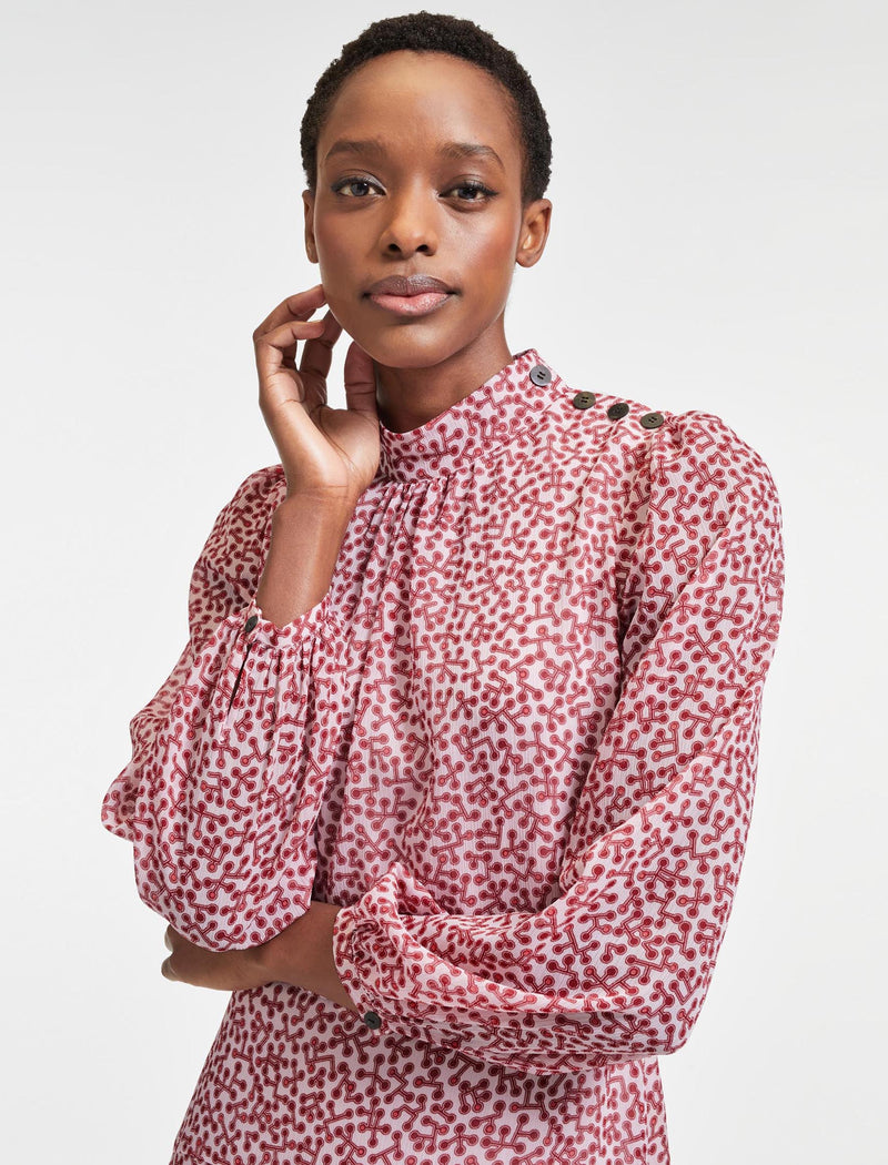 Emilia Midi Dress - Red Pink Graphic Coral Print