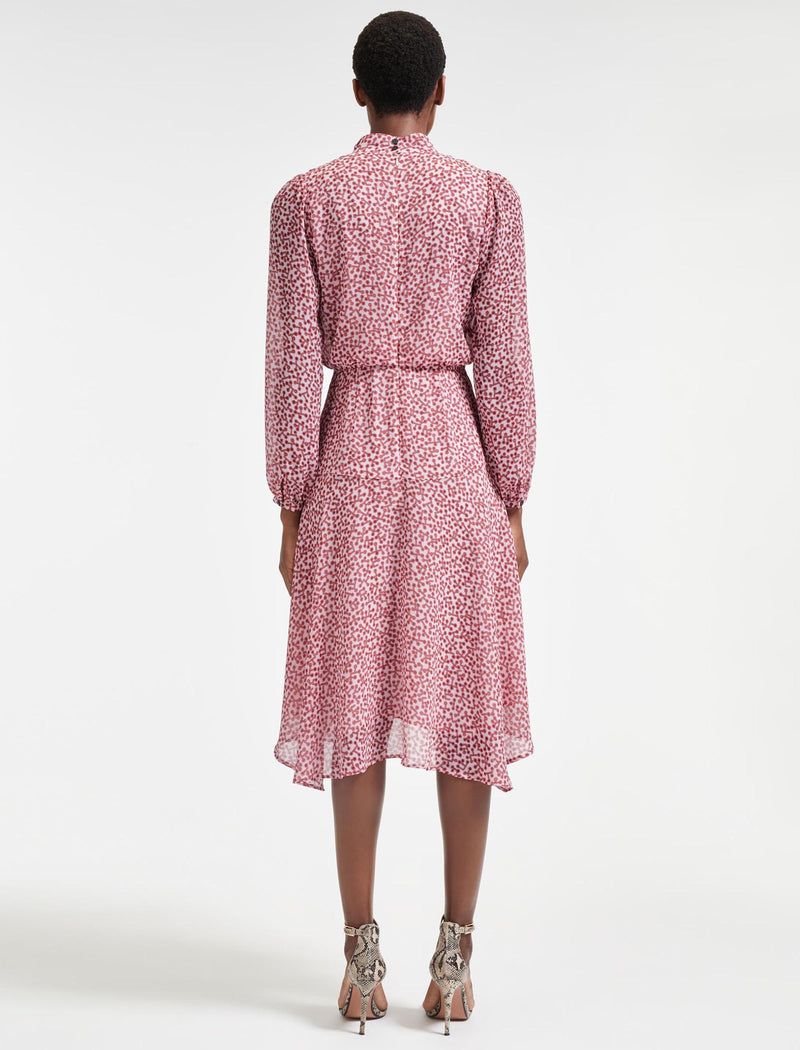 Emilia Midi Dress - Red Pink Graphic Coral Print