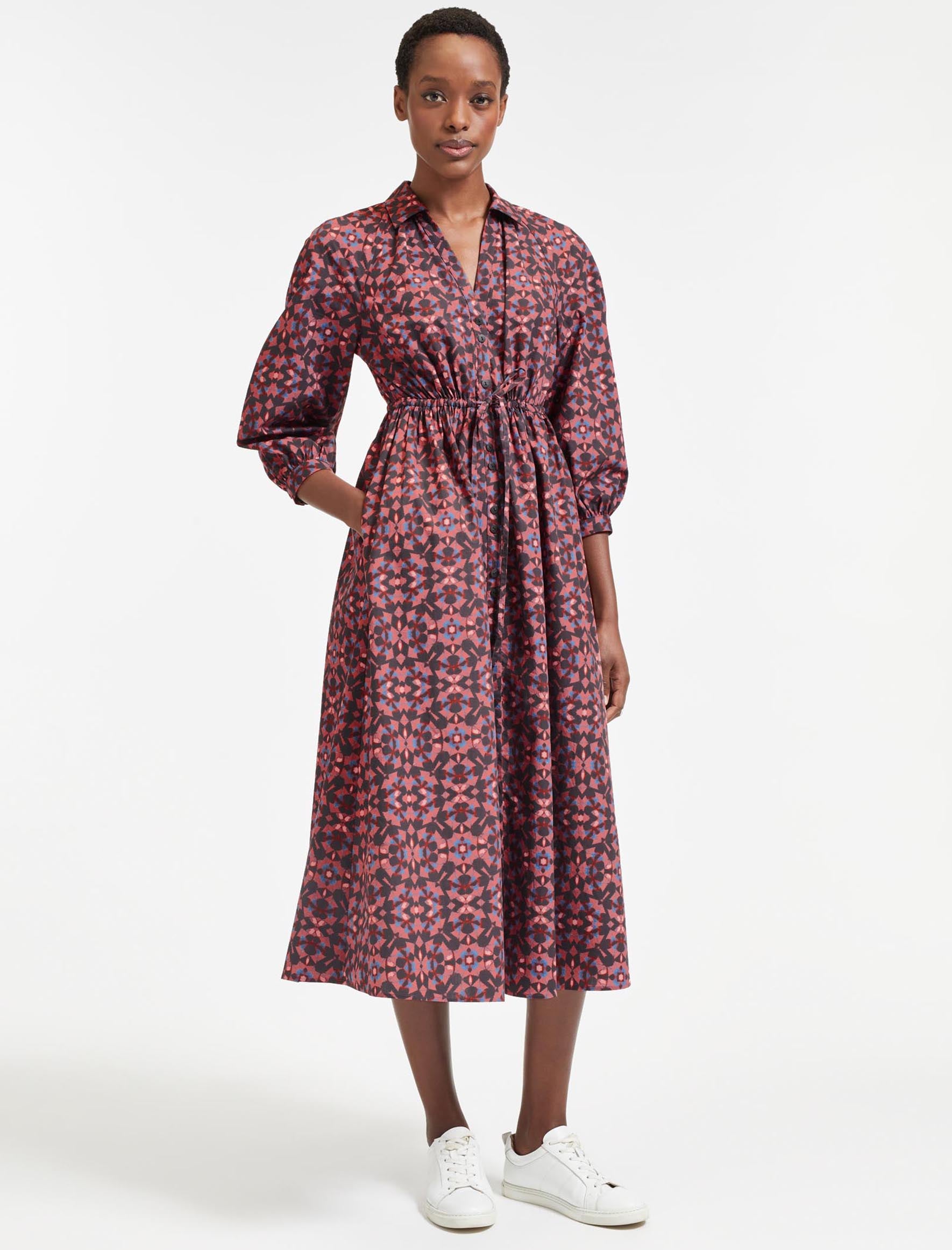 Liberty Raglan Sleeve V Neck Organic Cotton Maxi Dress in Pink