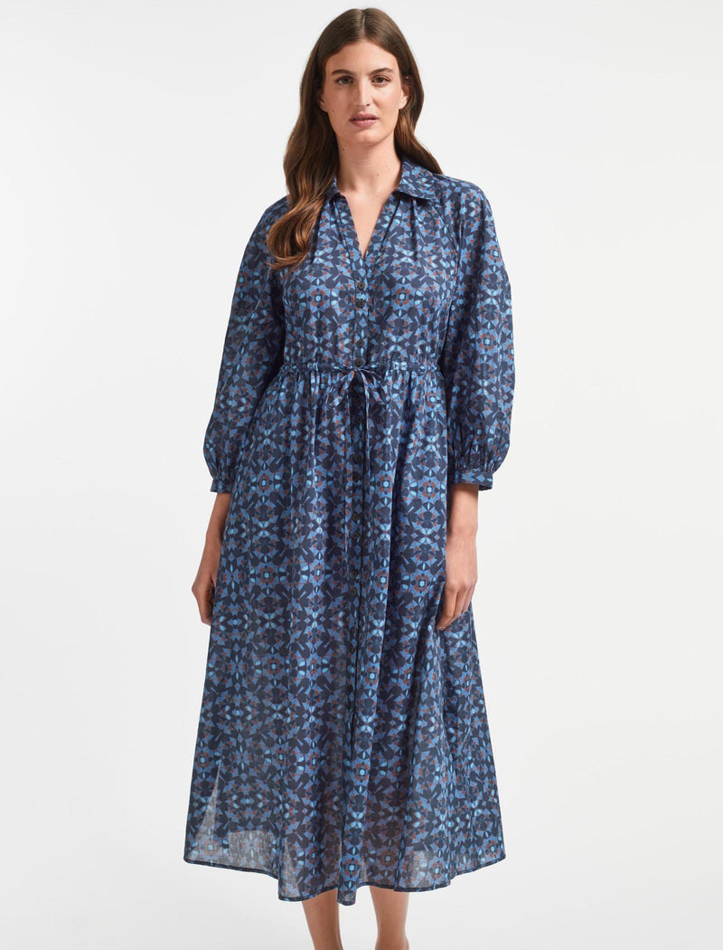 Liberty Organic Cotton Maxi Dress - Blue Shibori Print