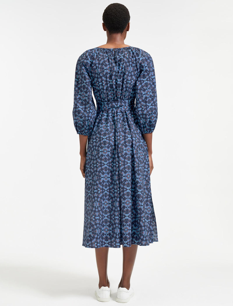 Ingrid Organic Cotton Maxi Dress - Blue Shibori Print