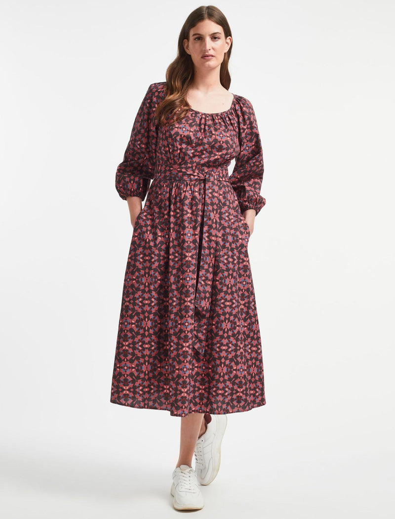 Ingrid Organic Cotton Maxi Dress - Pink Shibori Print