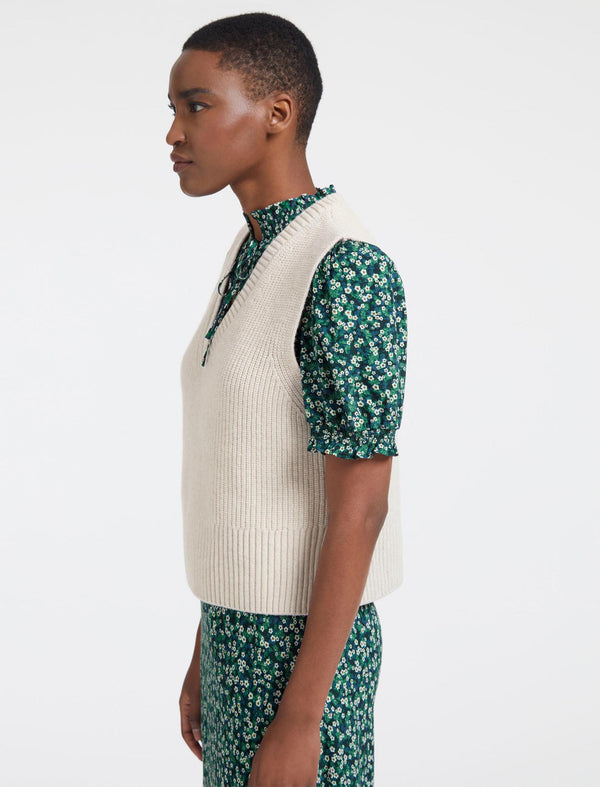 Janie Wool V Neck Sleeveless Jumper - Oatmeal