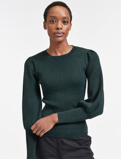 Eva Crew Neck Blouson Sleeve Jumper in Dark Green