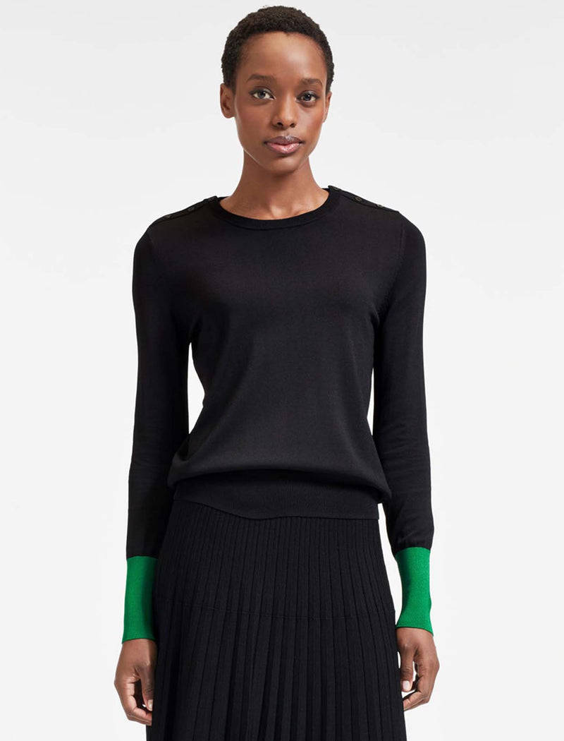 Colette Contrast Cuff Jumper - Emerald Green Black