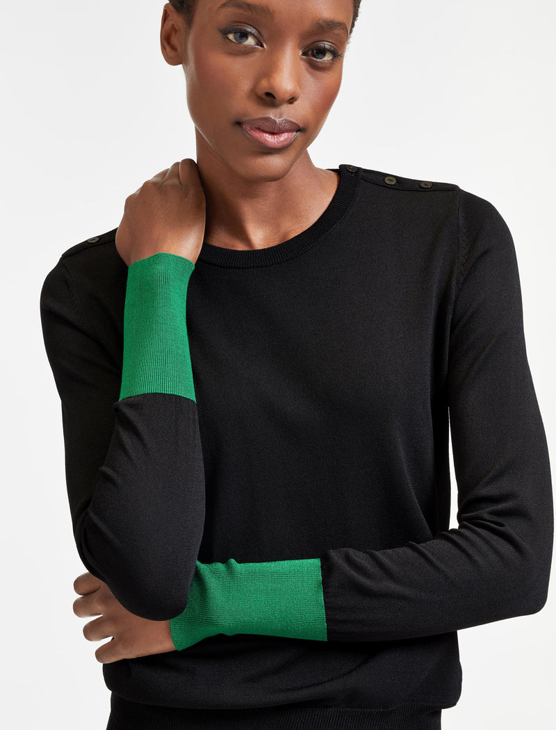 Colette Contrast Cuff Jumper - Emerald Green Black