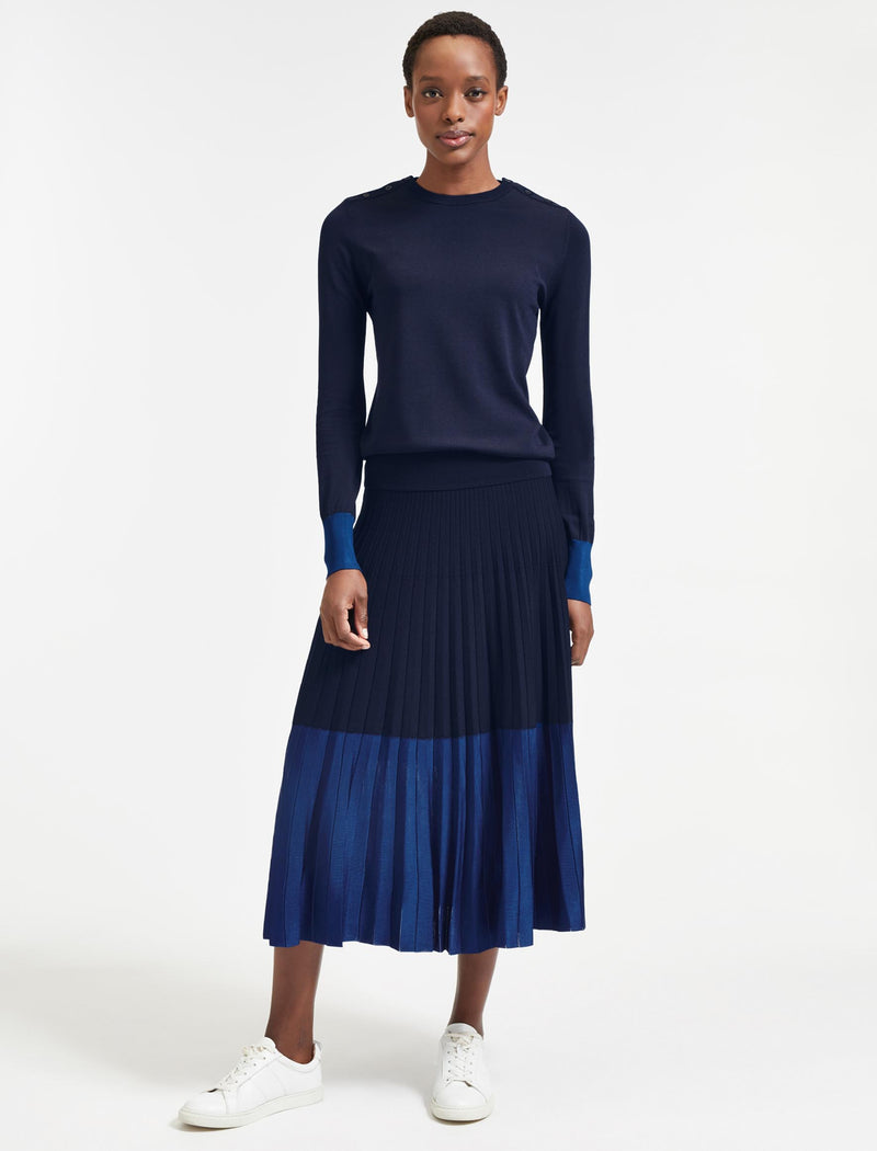 Pleated midi cheap skirt navy