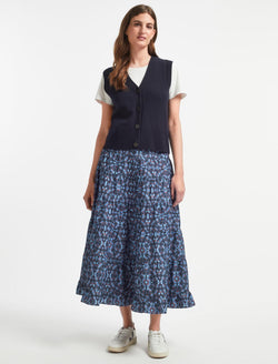 Sawyer Organic Cotton Tiered Gathered Maxi Skirt in Blue Shibori Print