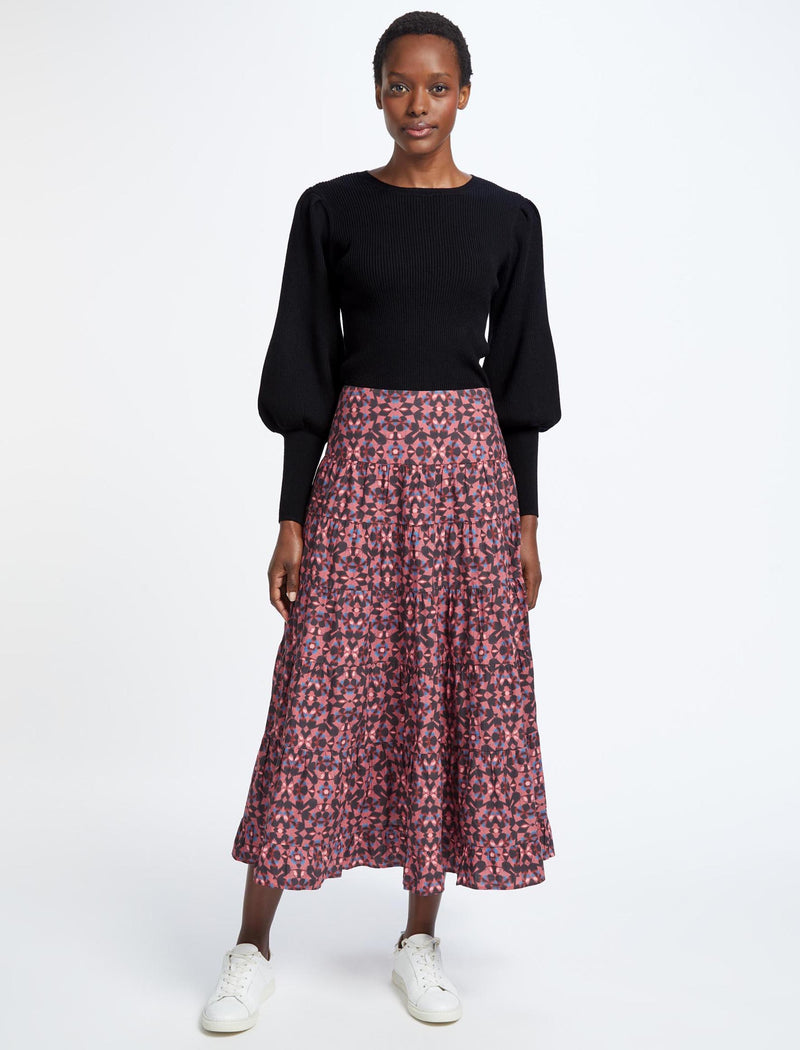 Sawyer Organic Cotton Tiered Gathered Maxi Skirt in Pink Shibori Print