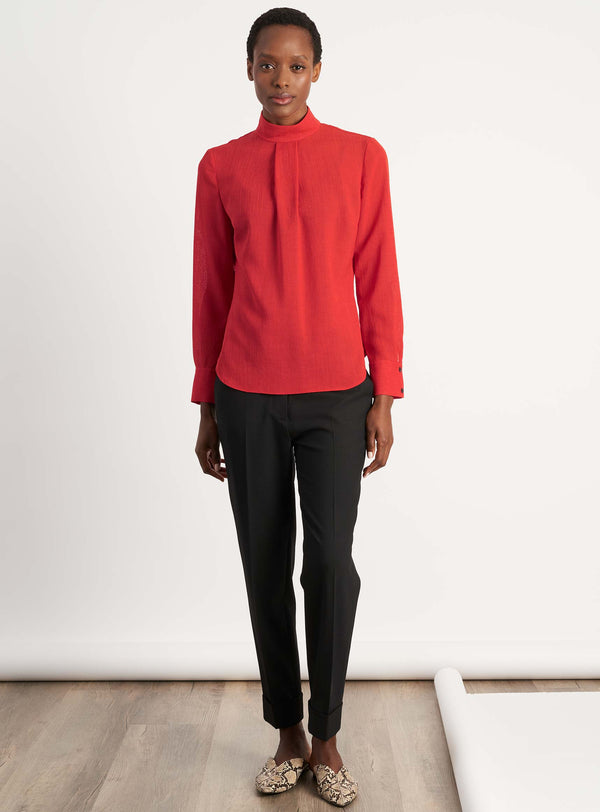 Riley Funnel Neck Blouse - Crimson