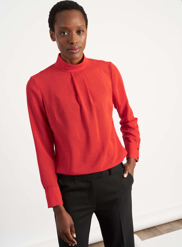 Riley Funnel Neck Blouse - Crimson