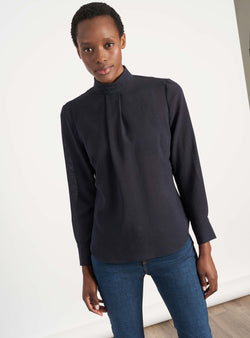 Riley Funnel Neck Blouse - Navy