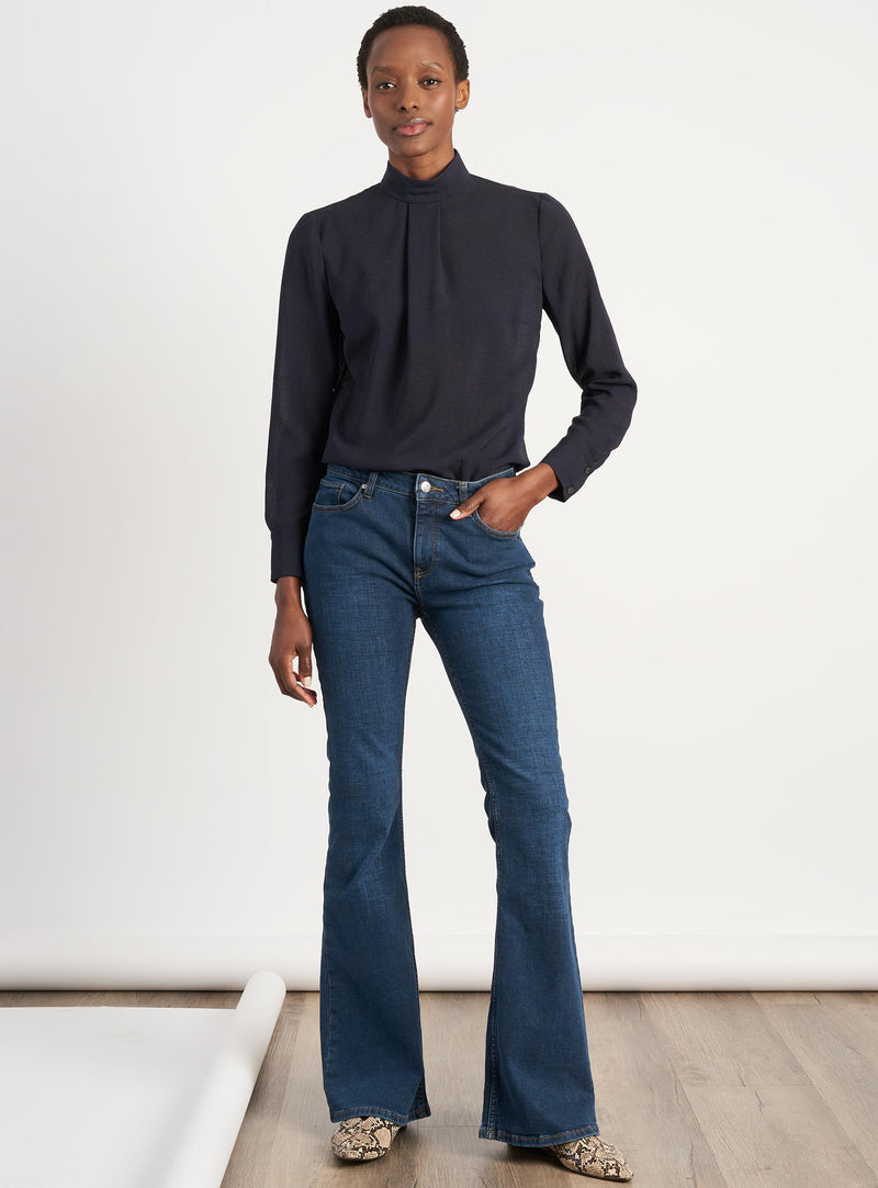 Riley Funnel Neck Blouse - Navy