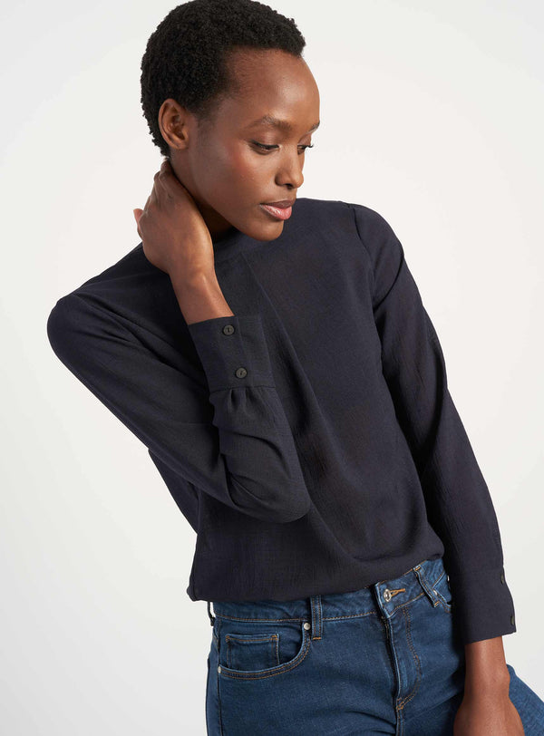 Riley Funnel Neck Blouse - Navy