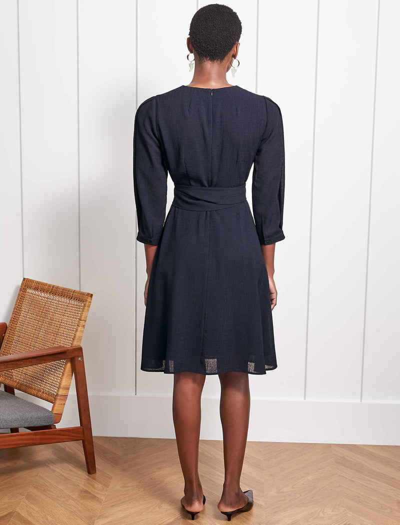 Isabel 3/4 Sleeve Knee Length Dress - Navy