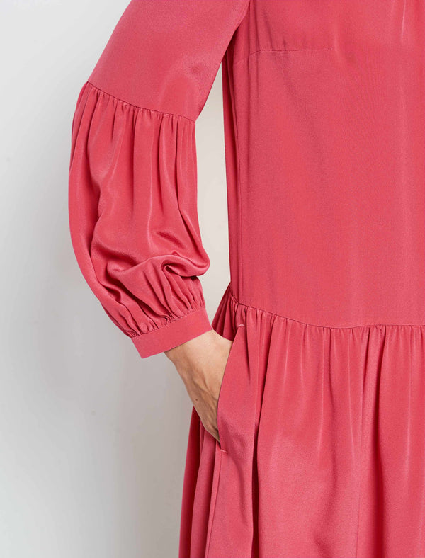 Effie Silk Drop Waist Blouson Sleeve Dress - Rose