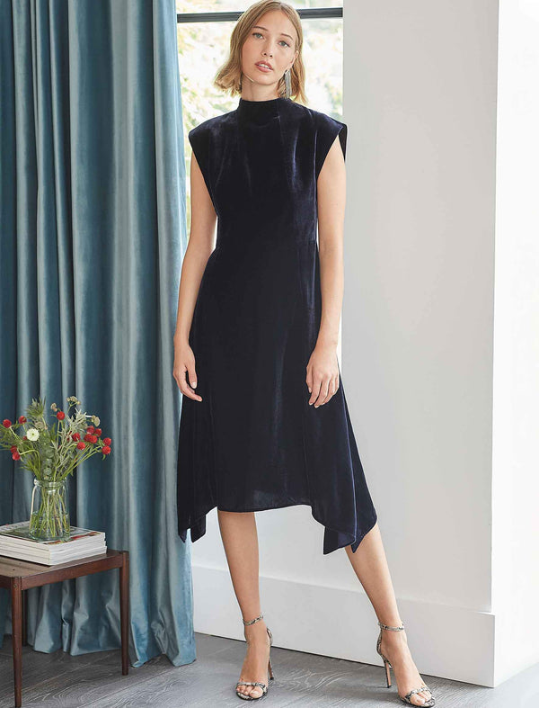 Allegra Velvet Midi Dress - Navy