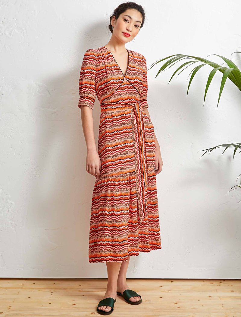 Maisie Ruffle Hem Maxi Tea Dress Burnt Orange Chevron