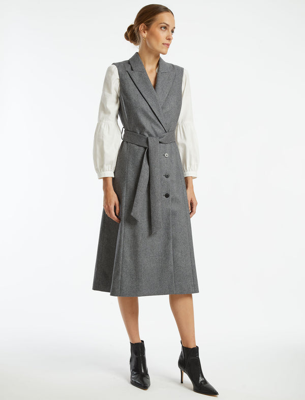 Vanessa Sleeveless, Felted Wool Layering Coat Dress  -  Grey Melange