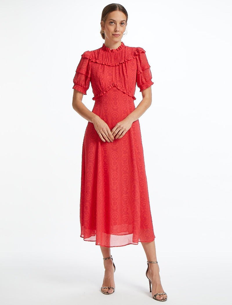 Red short sleeve maxi dress discount