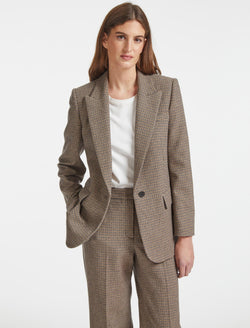 Jordan Wool Relaxed Blazer - Brown Navy Cream Check