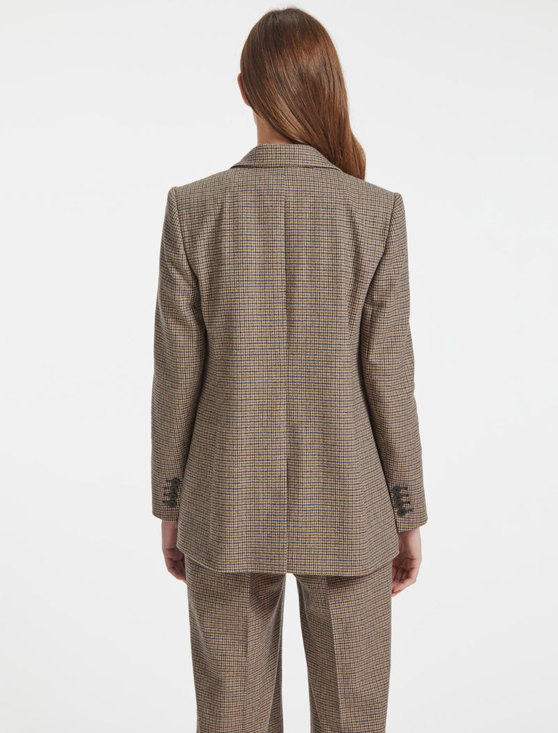 Jordan Stretch Wool Blend Relaxed Blazer in Brown Navy Cream Check