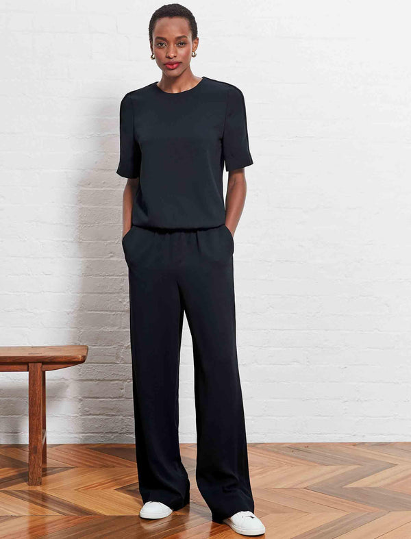 Jennifer Short Sleeve Gathered Waist Jumpsuit - Black