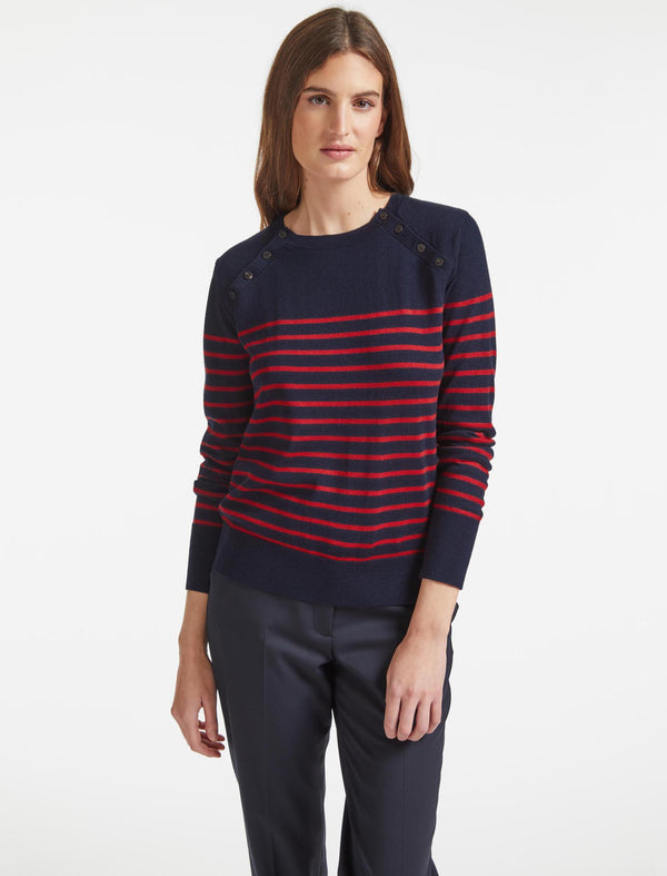 Hailey Wool Jumper - Navy Red Stripe