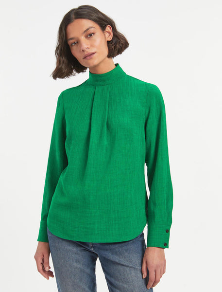 Riley Funnel Neck Blouse in Emerald Green