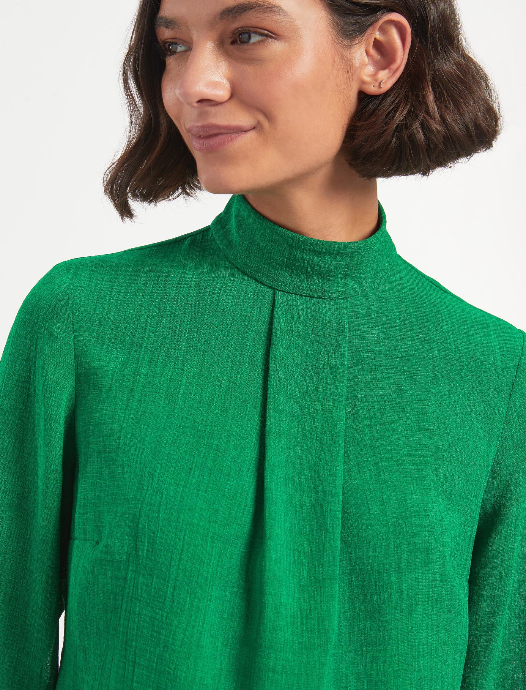 Riley Funnel Neck Blouse in Emerald Green