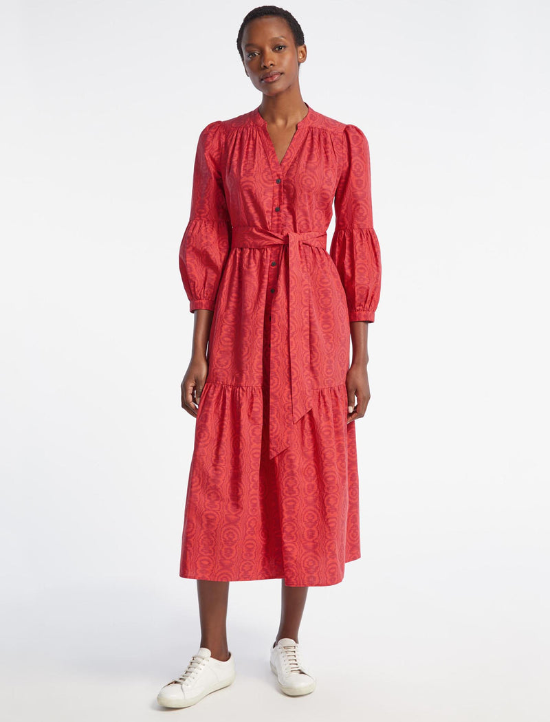 Red cotton store shirt dress