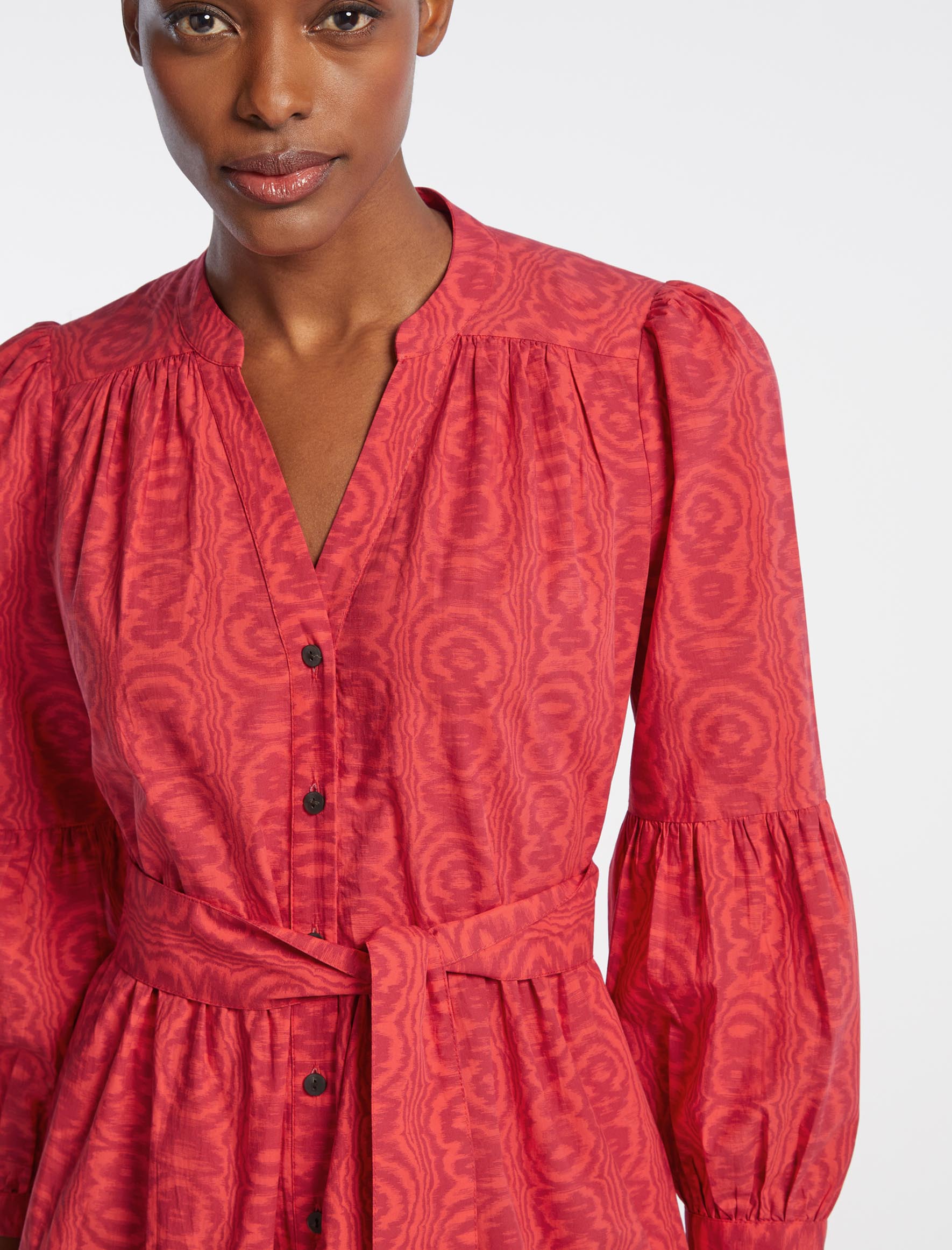 Alice V Neck Gathered Blouson Sleeve Organic Cotton Maxi Shirt