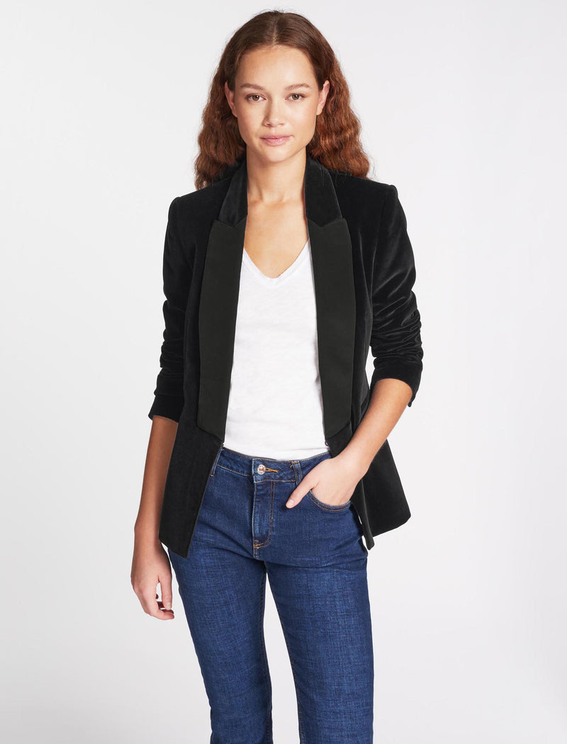 Jules Velvet Tuxedo Jacket - Black