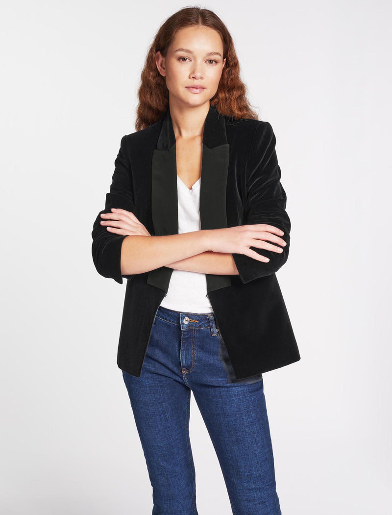 Jules Velvet Tuxedo Jacket - Black