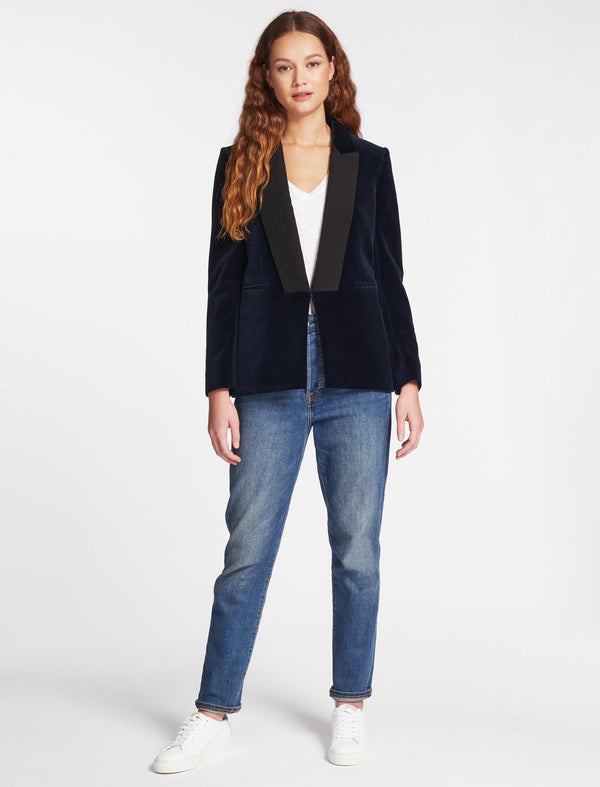 Jules Velvet Tuxedo Jacket - Navy