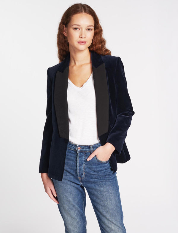 Jules Velvet Tuxedo Jacket - Navy