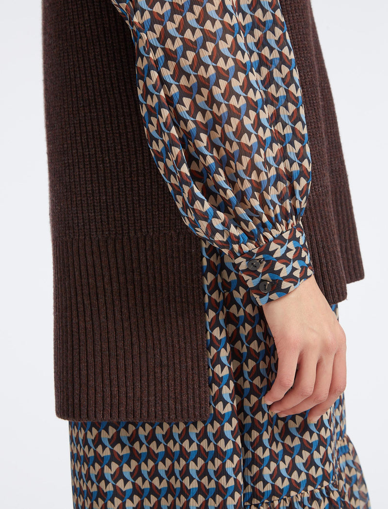 Janice Wool Funnel Neck Sleeveless Jumper - Russet Brown