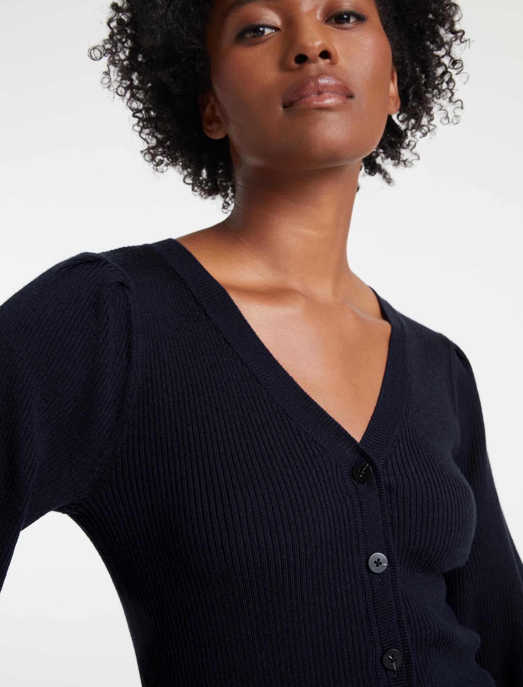 Eva Blouson Sleeve Cardigan in Navy