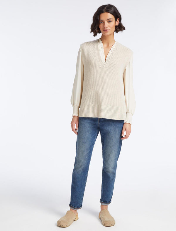 Janice Wool V Neck Sleeveless Jumper - Oatmeal