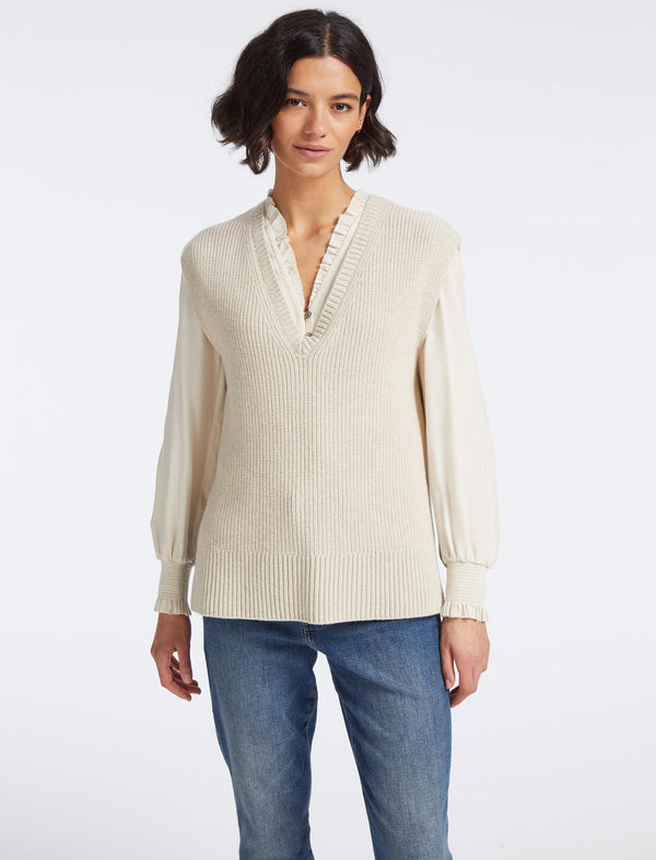 Janice Wool V Neck Sleeveless Jumper - Oatmeal