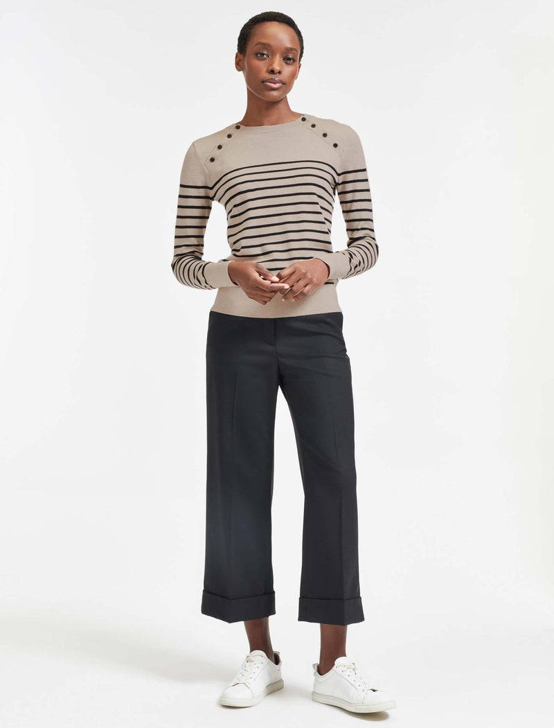 Hailey Wool Jumper - Beige Black Stripe