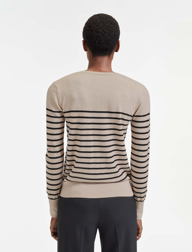 Hailey Wool Jumper - Beige Black Stripe