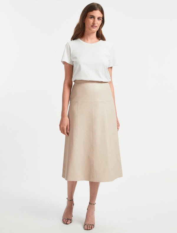 Tiana Leather Midi Skirt - Cream