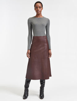 Tiana Leather Midi Skirt - Oxblood