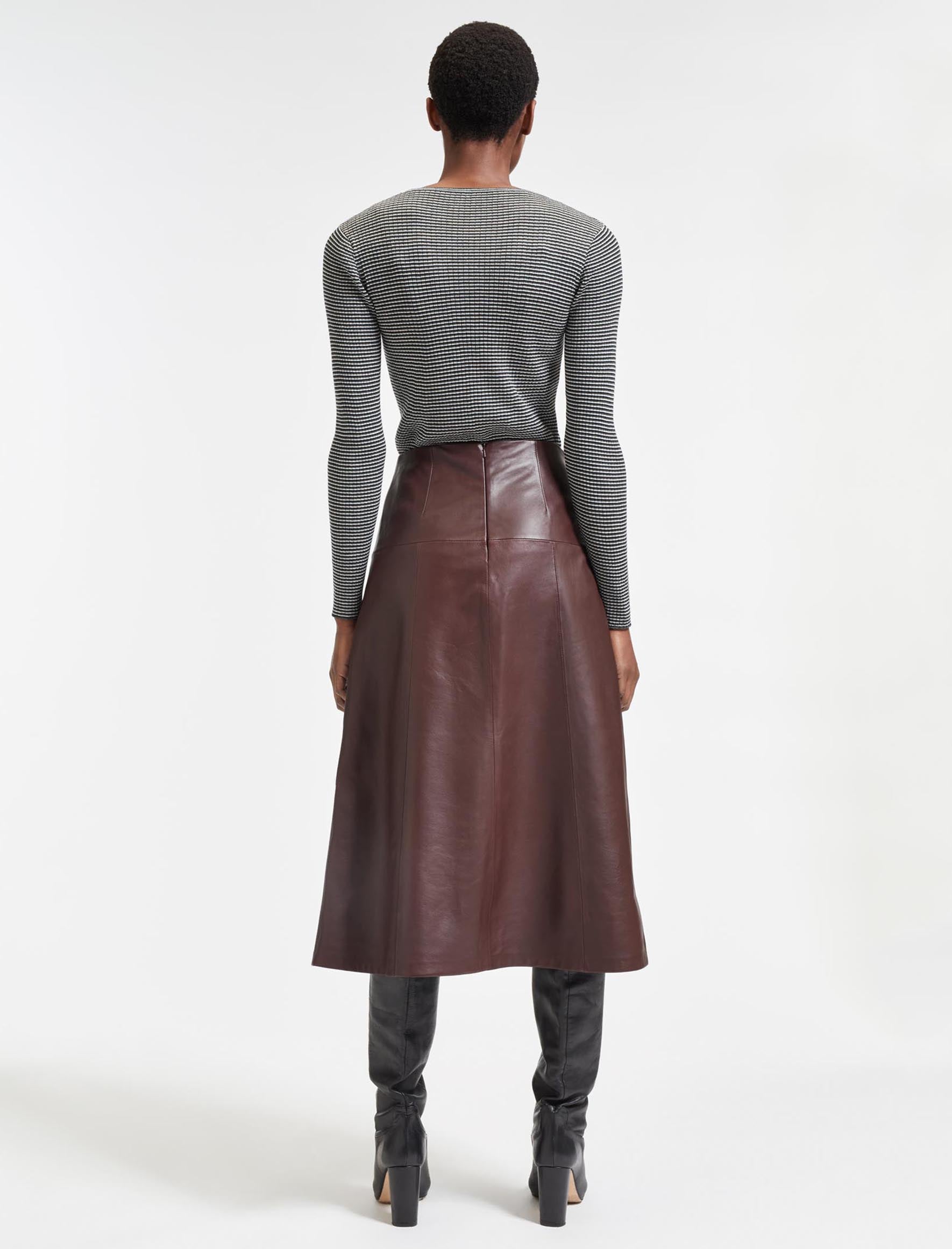Tiana Leather Panelled Midi Skirt in Oxblood