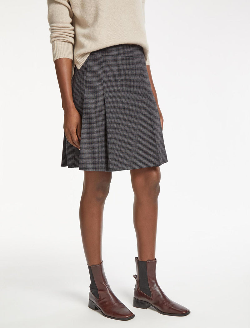 Celina Wool Short Skirt - Charcoal Navy Black Check