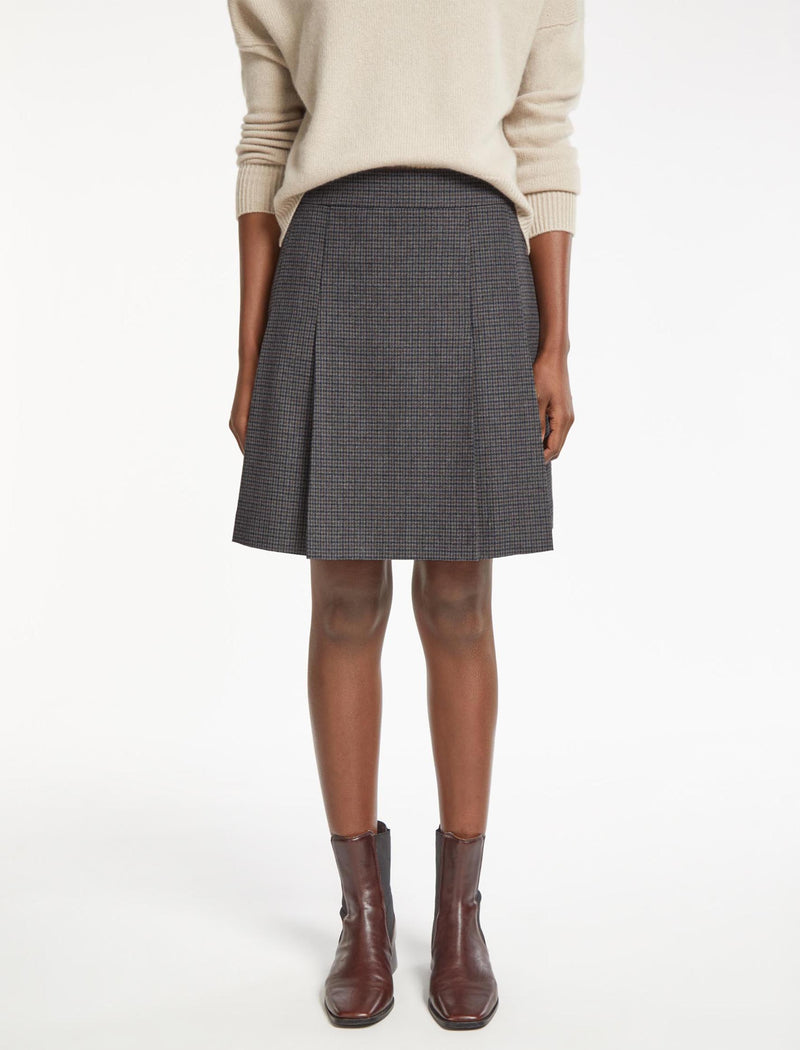 Celina Wool Short Skirt - Charcoal Navy Black Check