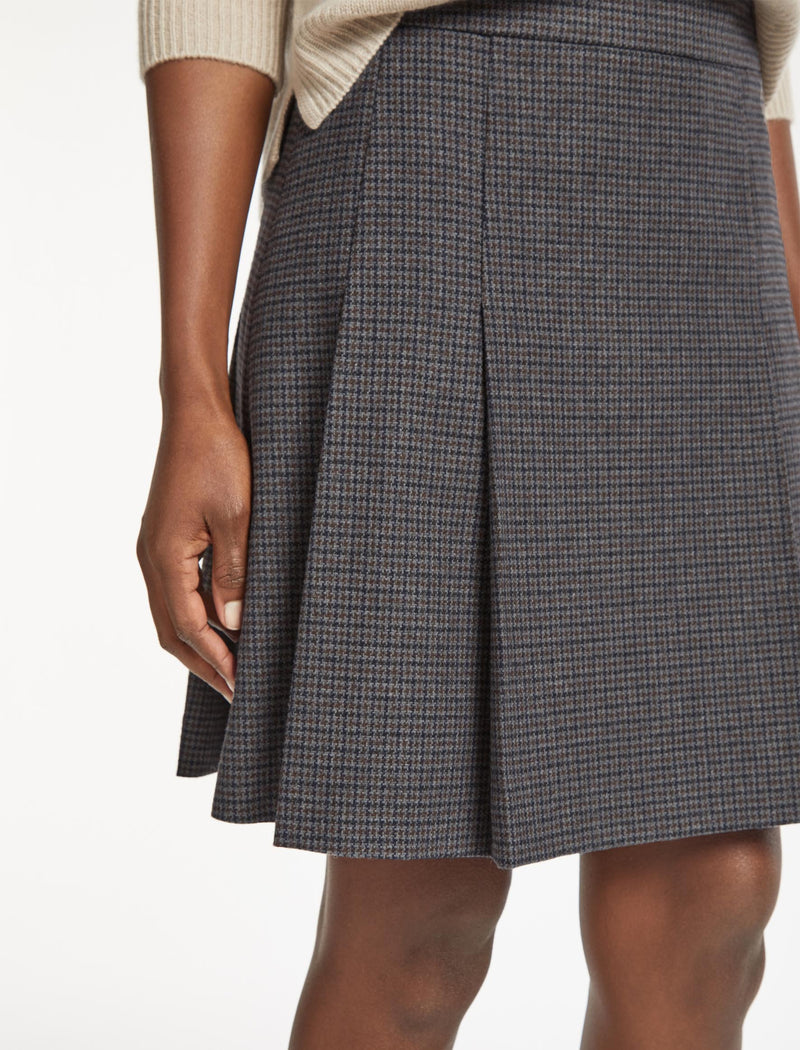 Celina Wool Short Skirt - Charcoal Navy Black Check