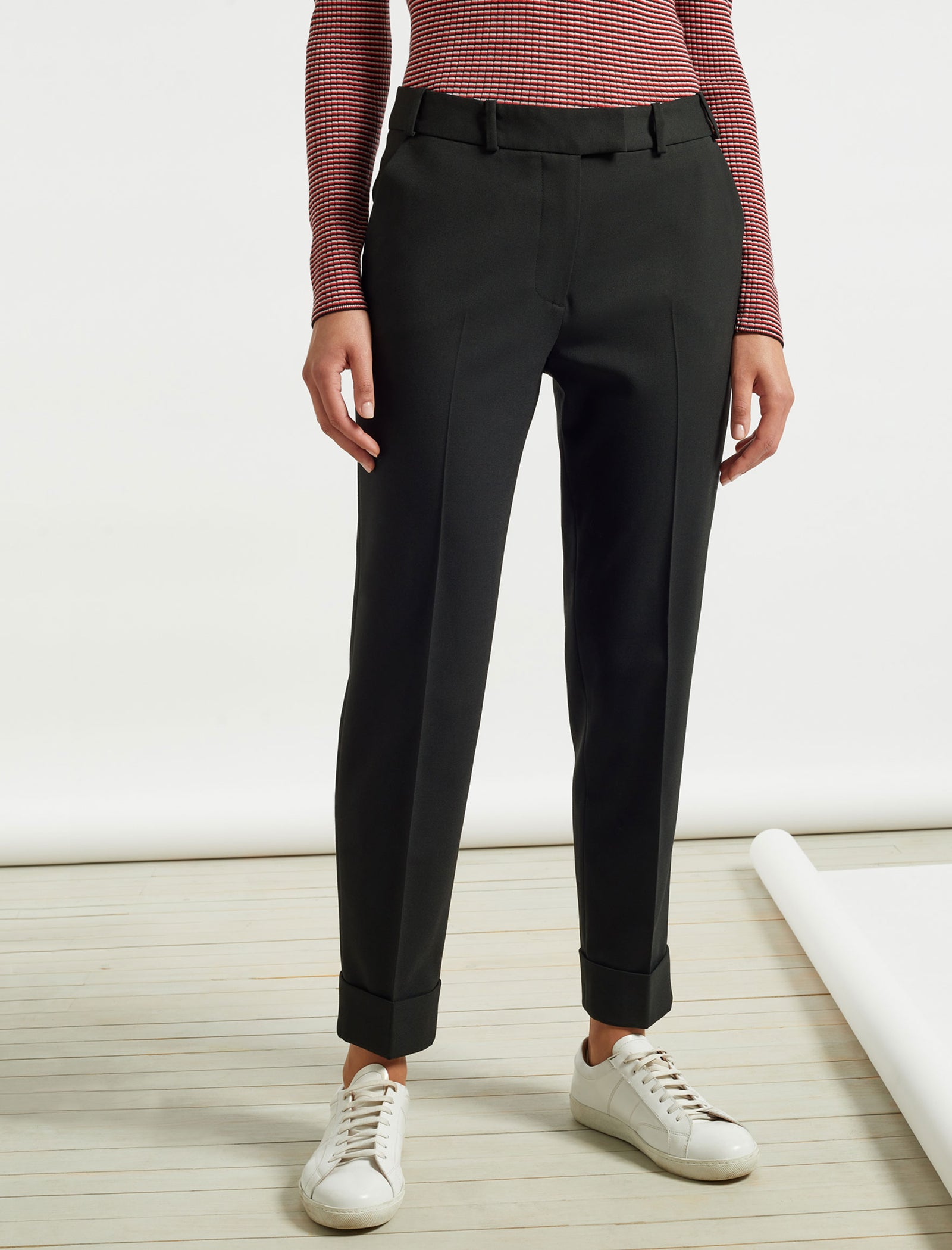 ls models  pussy 12 Clement Tailored Turn Up Wool Blend Trousers in Black