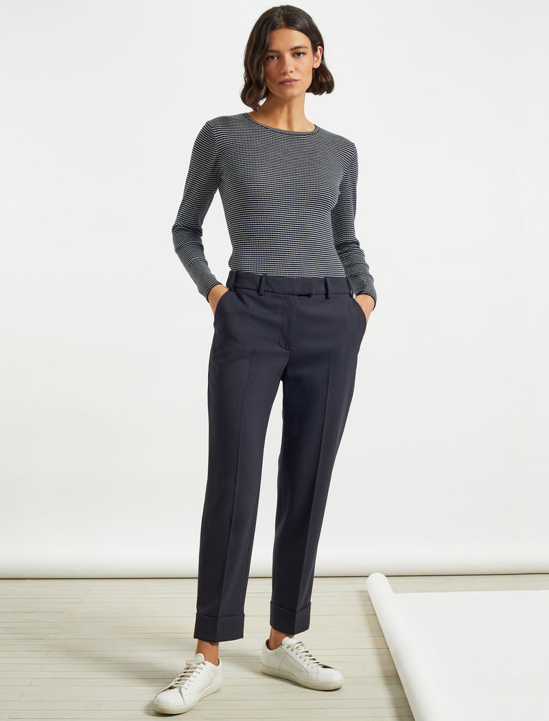 Clement Tailored Turn Up Wool Blend Trousers in Navy